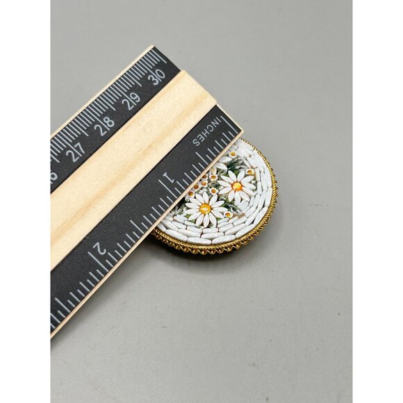 Vintage Italian Mosaic Brooch Pin Round Floral Design Gold Tone Button Pin - Picture 6 of 6